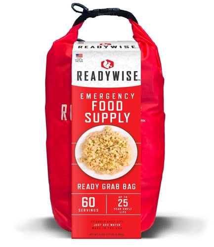 Emergency Food Supply Ready Grab Bag, 60 Servings with 25 year shelf life.